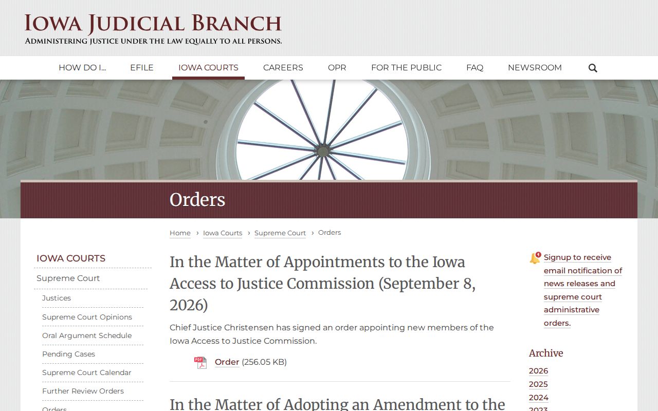 Union County arrest warrant procedure on Iowa Supreme Court order index