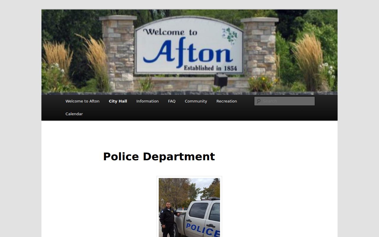 Afton warrant police department contact and sheriff support