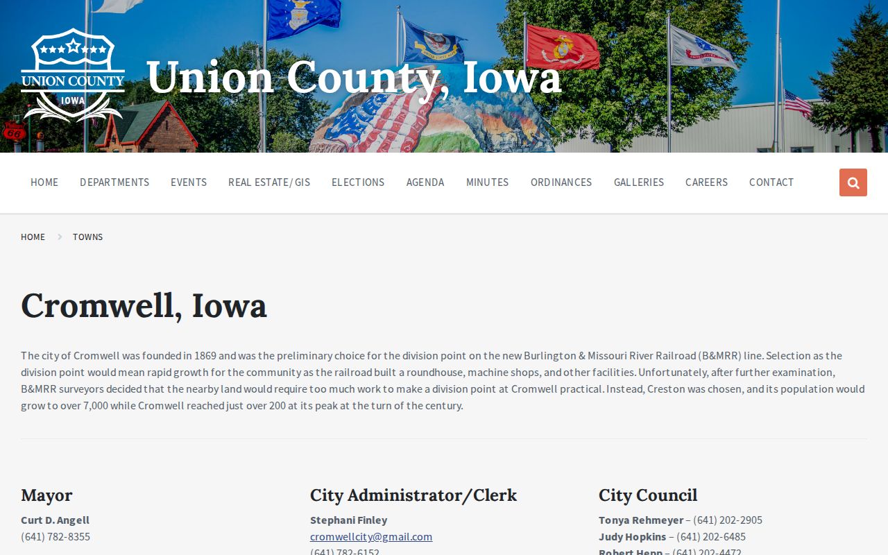 Official Cromwell profile with city administrator and clerk information
